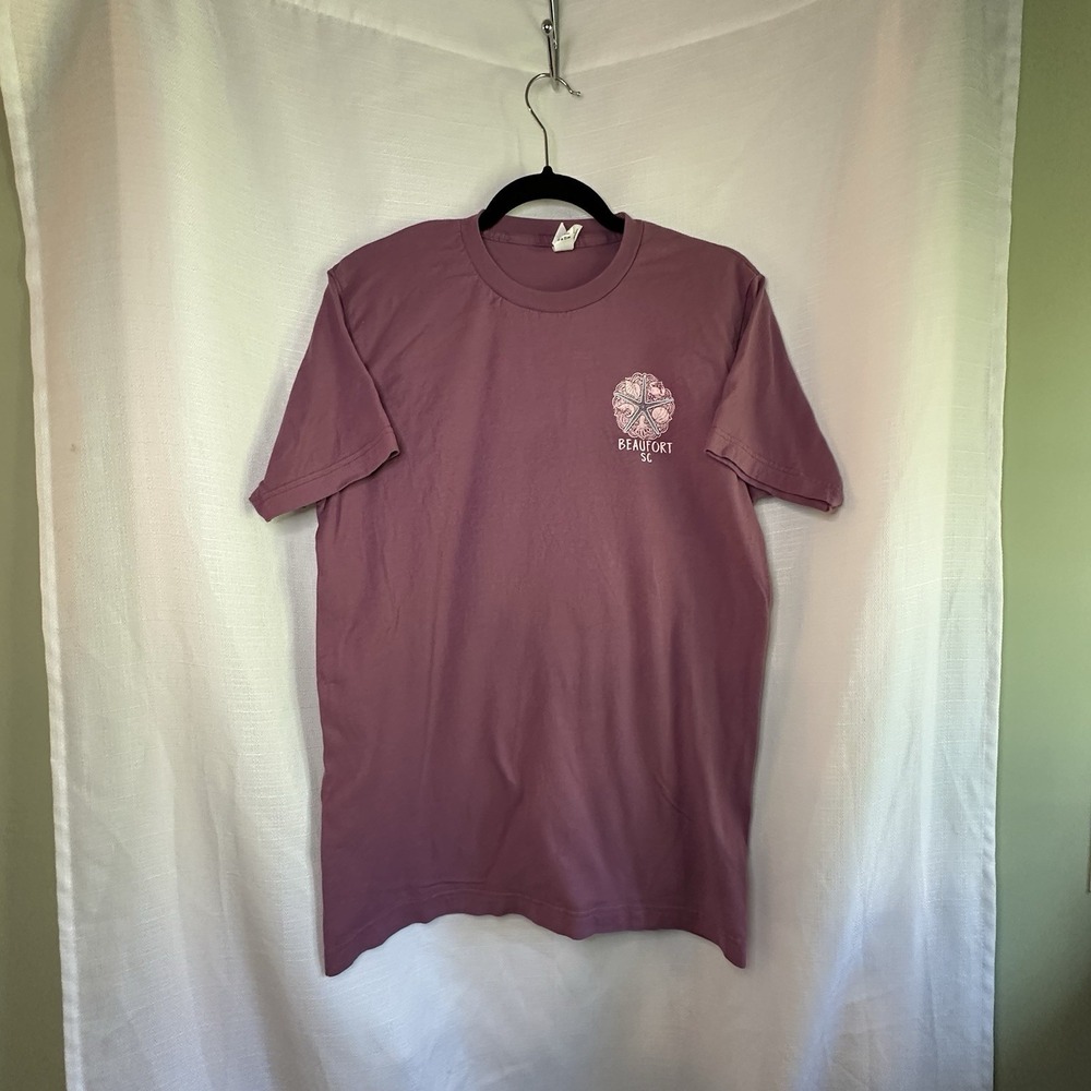 Beaufort SC Graphic T-Shirt Purple Tultex 100% Cotton Medium Coastal Starfish - Picture 3 of 8
